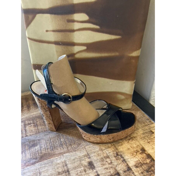 Miu Miu Black Patent Leather & Cork Heels, Vintage early 2000's VG! - Picture 12 of 16